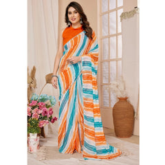 Mayawye Women's Small Lace Georgette Striped Ready-to-Wear Saree With Unstitched Blouse 5.5 Mtr (Multicolor)