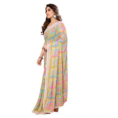 Mayawye Women's Small Lace Georgette Printed Ready-to-Wear Saree With Unstitched Blouse 5.5 Mtr (Green)
