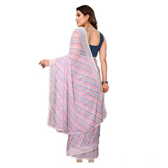 Mayawye Women's Small Lace Georgette Striped Ready-to-Wear Saree With Unstitched Blouse 5.5 Mtr (Purple)