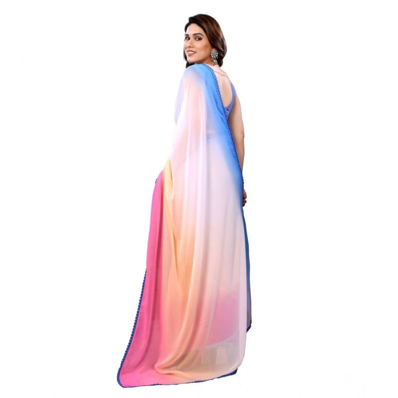 Mayawye Women's Small Lace Georgette Solid Ready-to-Wear Saree With Unstitched Blouse 5.5 Mtr (Multicolor)