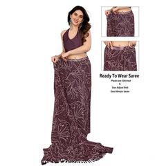 Mayawye Women's Zalar Lace Georgette Printed Ready-to-Wear Saree With Unstitched Blouse 5.5 Mtr (Wine)