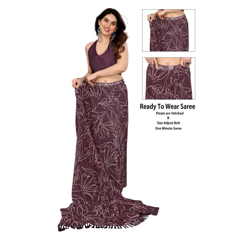 Mayawye Women's Zalar Lace Georgette Printed Ready-to-Wear Saree With Unstitched Blouse 5.5 Mtr (Wine)