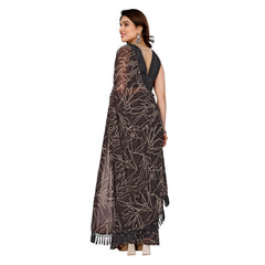 Mayawye Women's Zalar Lace Georgette Printed Ready-to-Wear Saree With Unstitched Blouse 5.5 Mtr (Brown)