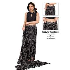 Mayawye Women's Zalar Lace Georgette Printed Ready-to-Wear Saree With Unstitched Blouse 5.5 Mtr (Black)