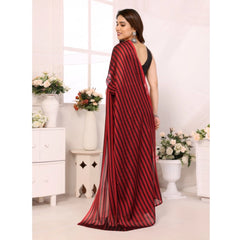Mayawye Women's  Black Berry Striped Ready-to-Wear Saree With Unstitched Blouse 5.5 Mtr (Red-Black)