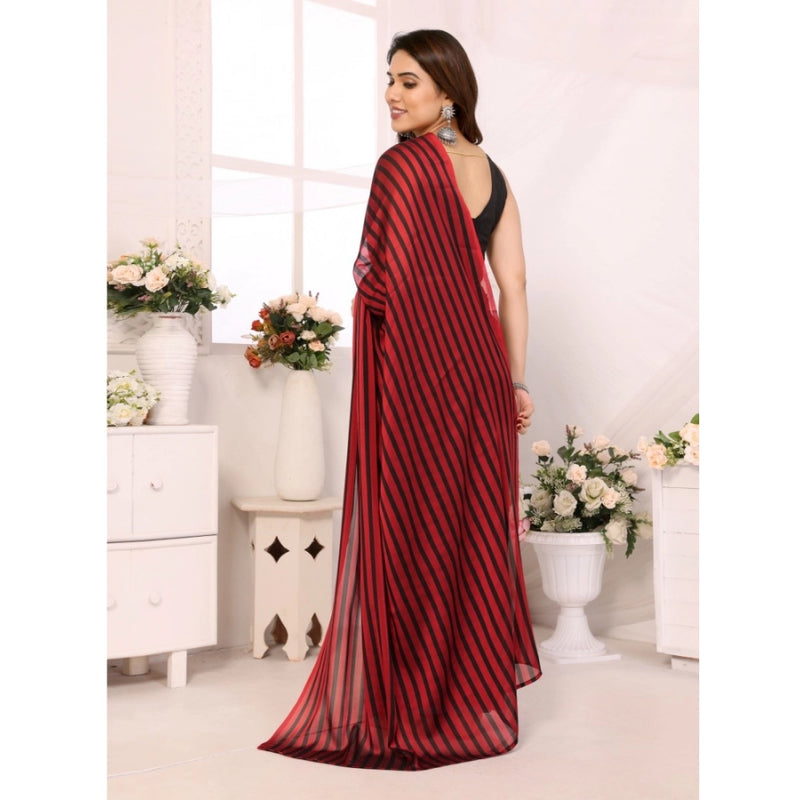 Mayawye Women's  Black Berry Striped Ready-to-Wear Saree With Unstitched Blouse 5.5 Mtr (Red-Black)