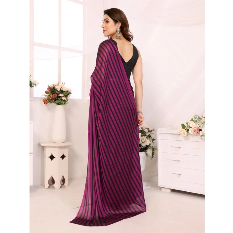 Mayawye Women's  Black Berry Striped Ready-to-Wear Saree With Unstitched Blouse 5.5 Mtr (Purple-Black)