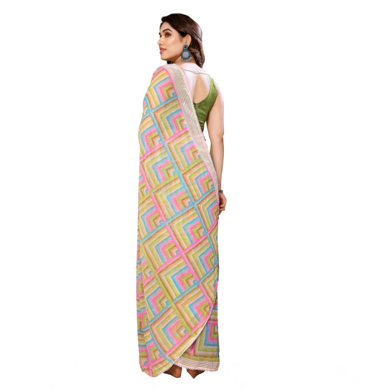 Mayawye Women's Small Lace Georgette Printed Ready-to-Wear Saree With Unstitched Blouse 5.5 Mtr (Green)