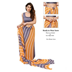 Mayawye Women's Small Lace Georgette Striped Ready-to-Wear Saree With Unstitched Blouse 5.5 Mtr (Orange-Grey)