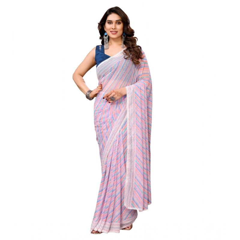 Mayawye Women's Small Lace Georgette Striped Ready-to-Wear Saree With Unstitched Blouse 5.5 Mtr (Purple)