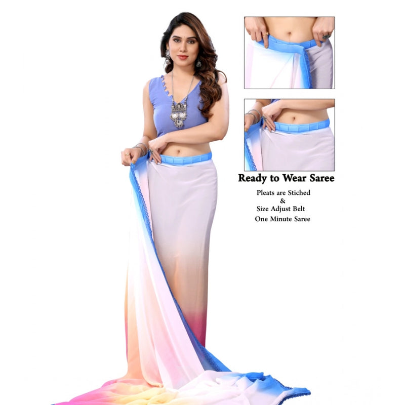 Mayawye Women's Small Lace Georgette Solid Ready-to-Wear Saree With Unstitched Blouse 5.5 Mtr (Multicolor)
