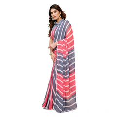 Mayawye Women's Small Lace Georgette Striped Ready-to-Wear Saree With Unstitched Blouse 5.5 Mtr (Pink)