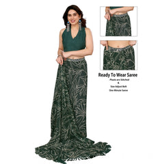 Mayawye Women's Zalar Lace Georgette Printed Ready-to-Wear Saree With Unstitched Blouse 5.5 Mtr (Green)