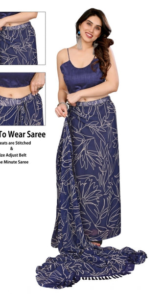 Mayawye Women's Zalar Lace Georgette Printed Ready-to-Wear Saree With Unstitched Blouse 5.5 Mtr (Blue)