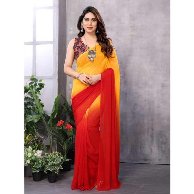 Mayawye Women's Small Lace Georgette Solid Ready-to-Wear Saree With Unstitched Blouse 5.5 Mtr (Red-Orange)
