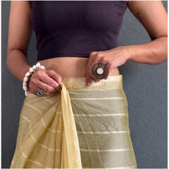 Mayawye Women's Chiffon Striped Ready to wear Saree With Unstitched Blouse 5.5 Mtr (Yellow)