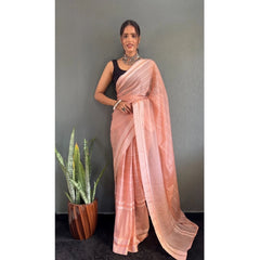 Mayawye Women's Chiffon Striped Ready to wear Saree With Unstitched Blouse 5.5 Mtr (Peach)