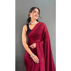 Mayawye Women's Chiffon Solid Ready to wear Saree With Unstitched Blouse 5.5 Mtr (Maroon)