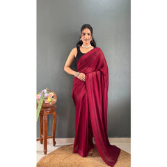 Mayawye Women's Chiffon Solid Ready to wear Saree With Unstitched Blouse 5.5 Mtr (Maroon)