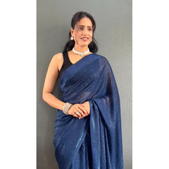Mayawye Women's Chiffon Solid Ready to wear Saree With Unstitched Blouse 5.5 Mtr (Blue )