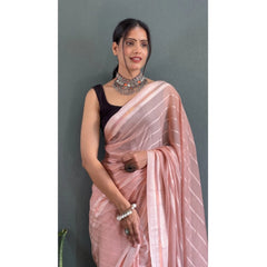 Mayawye Women's Chiffon Striped Ready to wear Saree With Unstitched Blouse 5.5 Mtr (Peach)