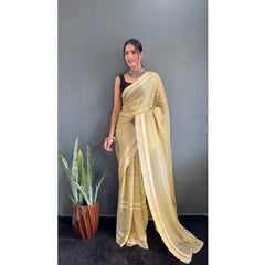 Mayawye Women's Chiffon Striped Ready to wear Saree With Unstitched Blouse 5.5 Mtr (Yellow)