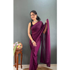Mayawye Women's Chiffon Solid Ready to wear Saree With Unstitched Blouse 5.5 Mtr (Wine )