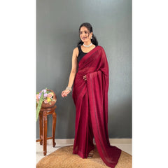 Mayawye Women's Chiffon Solid Ready to wear Saree With Unstitched Blouse 5.5 Mtr (Maroon)