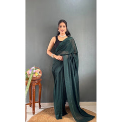 Mayawye Women's Chiffon Solid Ready to wear Saree With Unstitched Blouse 5.5 Mtr (Green )