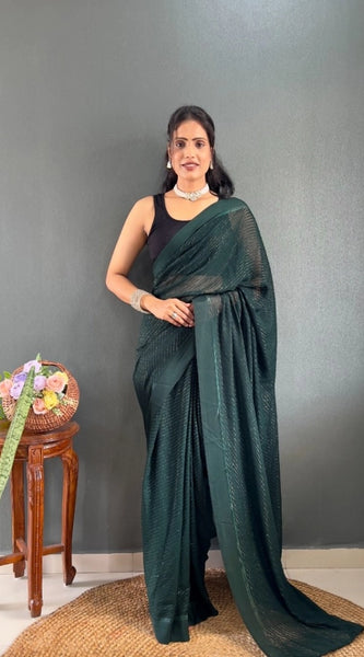 Mayawye Women's Chiffon Solid Ready to wear Saree With Unstitched Blouse 5.5 Mtr (Green )