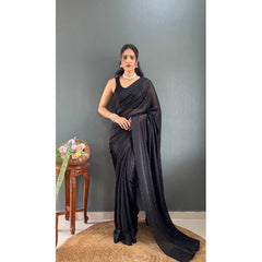 Mayawye Women's Chiffon Solid Ready to wear Saree With Unstitched Blouse 5.5 Mtr (Black )