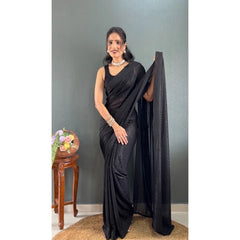 Mayawye Women's Chiffon Solid Ready to wear Saree With Unstitched Blouse 5.5 Mtr (Black )