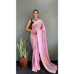 Mayawye Women's Chiffon Striped Ready to wear Saree With Unstitched Blouse 5.5 Mtr (Pink)