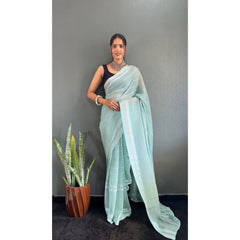 Mayawye Women's Chiffon Striped Ready to wear Saree With Unstitched Blouse 5.5 Mtr (Sky)