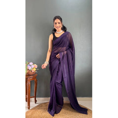 Mayawye Women's Chiffon Solid Ready to wear Saree With Unstitched Blouse 5.5 Mtr (Purple)