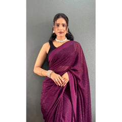 Mayawye Women's Chiffon Solid Ready to wear Saree With Unstitched Blouse 5.5 Mtr (Wine )