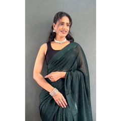 Mayawye Women's Chiffon Solid Ready to wear Saree With Unstitched Blouse 5.5 Mtr (Green )