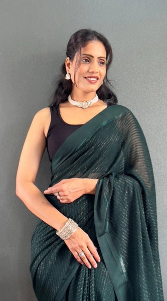 Mayawye Women's Chiffon Solid Ready to wear Saree With Unstitched Blouse 5.5 Mtr (Green )