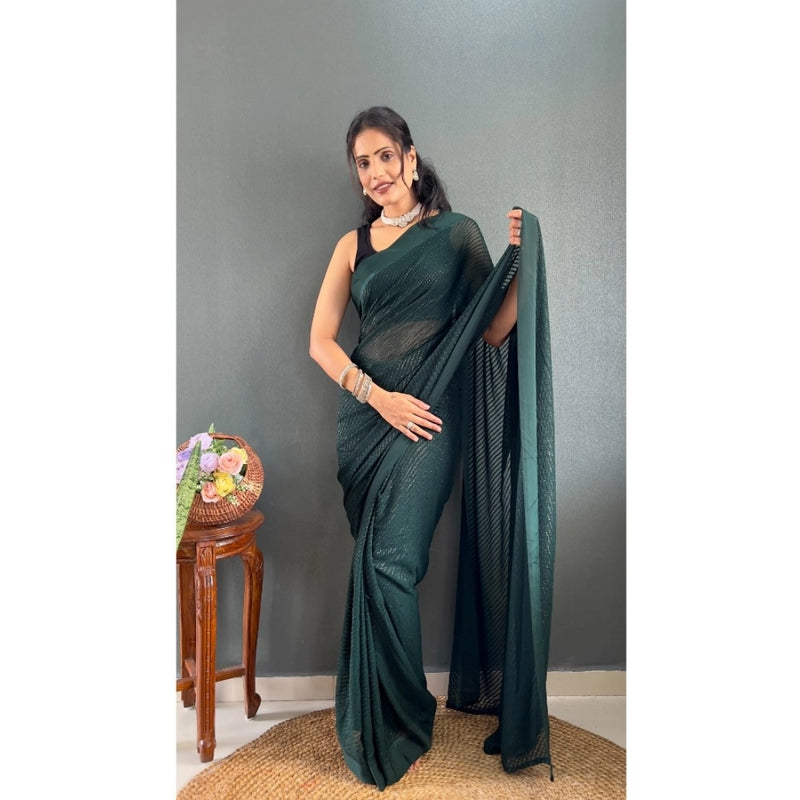 Mayawye Women's Chiffon Solid Ready to wear Saree With Unstitched Blouse 5.5 Mtr (Green )