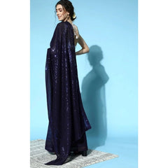 Mayawye Women's Georgette Embellished Sequnece Bollywood Saree With Unstitched Blouse 5.5Mtr (Blue)