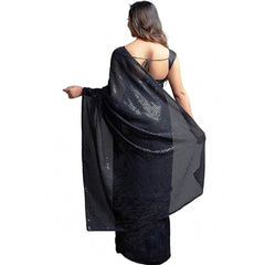Mayawye Women's Georgette Embellished Sequnece Bollywood Saree With Unstitched Blouse 5.5Mtr (Black)