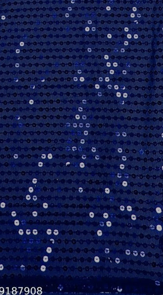 Mayawye Women's Georgette Embellished Sequnece Bollywood Saree With Unstitched Blouse 5.5Mtr (Blue)