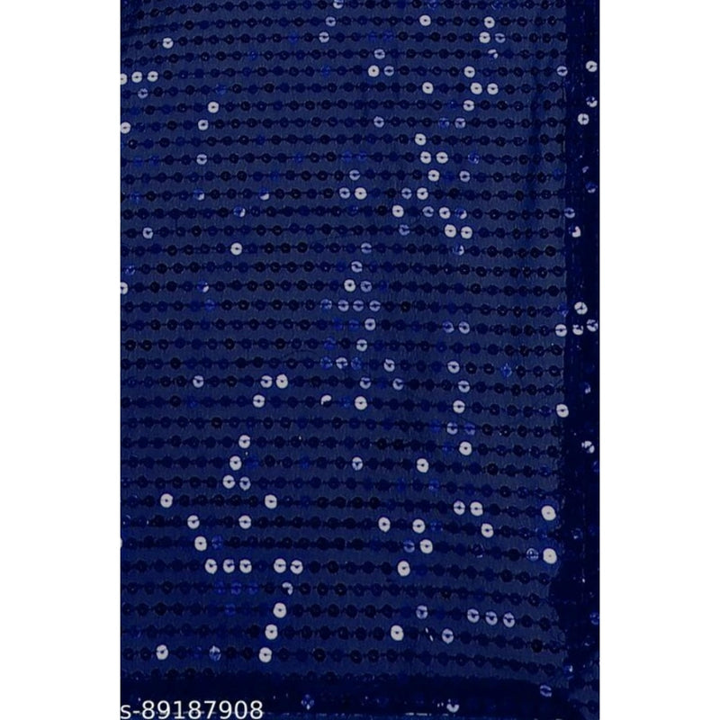 Mayawye Women's Georgette Embellished Sequnece Bollywood Saree With Unstitched Blouse 5.5Mtr (Blue)