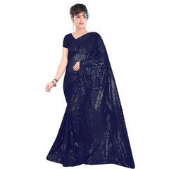 Mayawye Women's Georgette Embellished Sequnece Bollywood Saree With Unstitched Blouse 5.5Mtr (Blue)