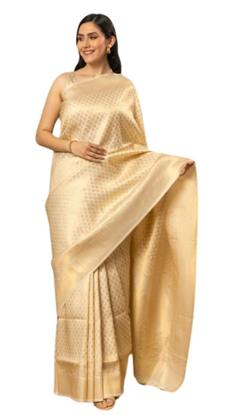 Mayawye Women's Silk Printed Saree With Unstitched Blouse 5.5Mtr (Gold)