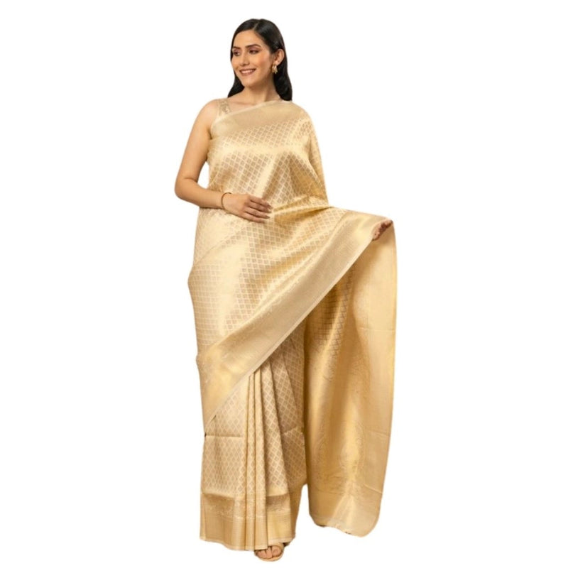 Mayawye Women's Silk Printed Saree With Unstitched Blouse 5.5Mtr (Gold)