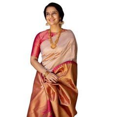 Mayawye Women's Silk Printed Saree With Unstitched Blouse 5.5Mtr (Cream)