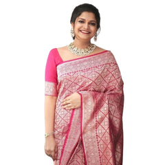 Mayawye Women's Silk Printed Saree With Unstitched Blouse 5.5Mtr (Pink)
