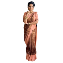 Mayawye Women's Silk Printed Saree With Unstitched Blouse 5.5Mtr (Brown)