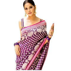 Mayawye Women's Silk Printed Saree With Unstitched Blouse 5.5Mtr (Purple)